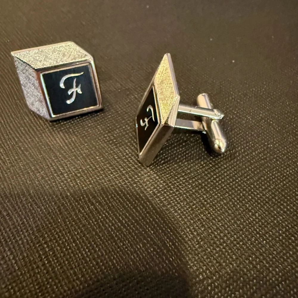 Black and Silver Initial Cufflinks